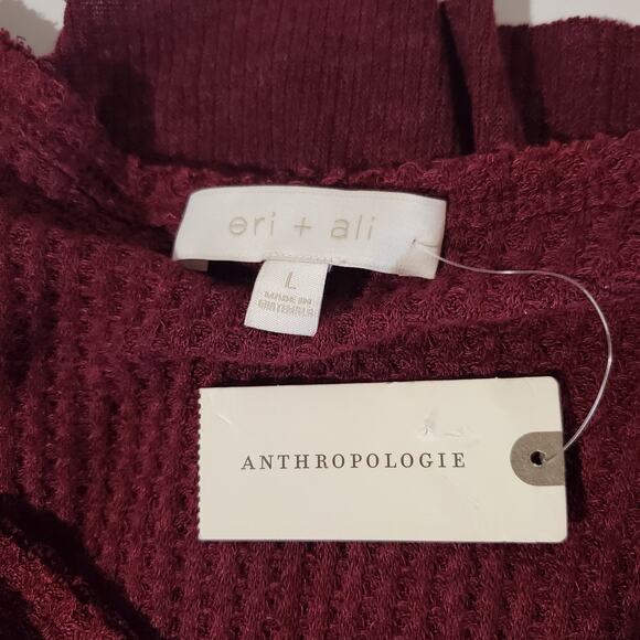 Eri + Ali Anthropologie NWT Tallie Distressed Peplum Thermal Top Womens Size L - Picture 7 of 11